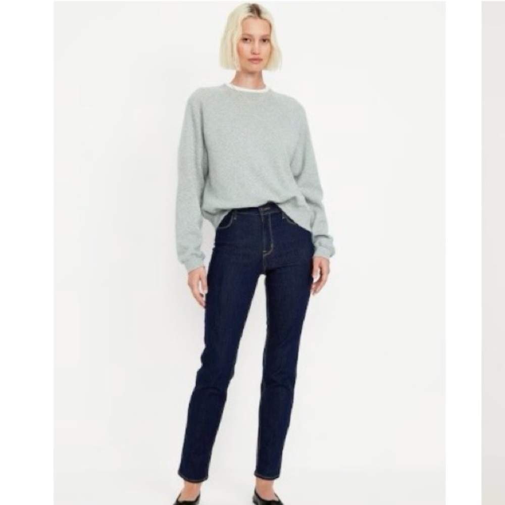 Old Navy Dark Blue High-Rise Straight Leg Stretch Jeans